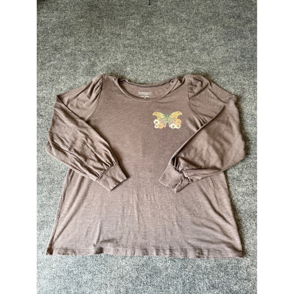 Torrid Super Soft Slub Jersey Mystic Love Butterfly Graphic Top Brown 00 L XL
